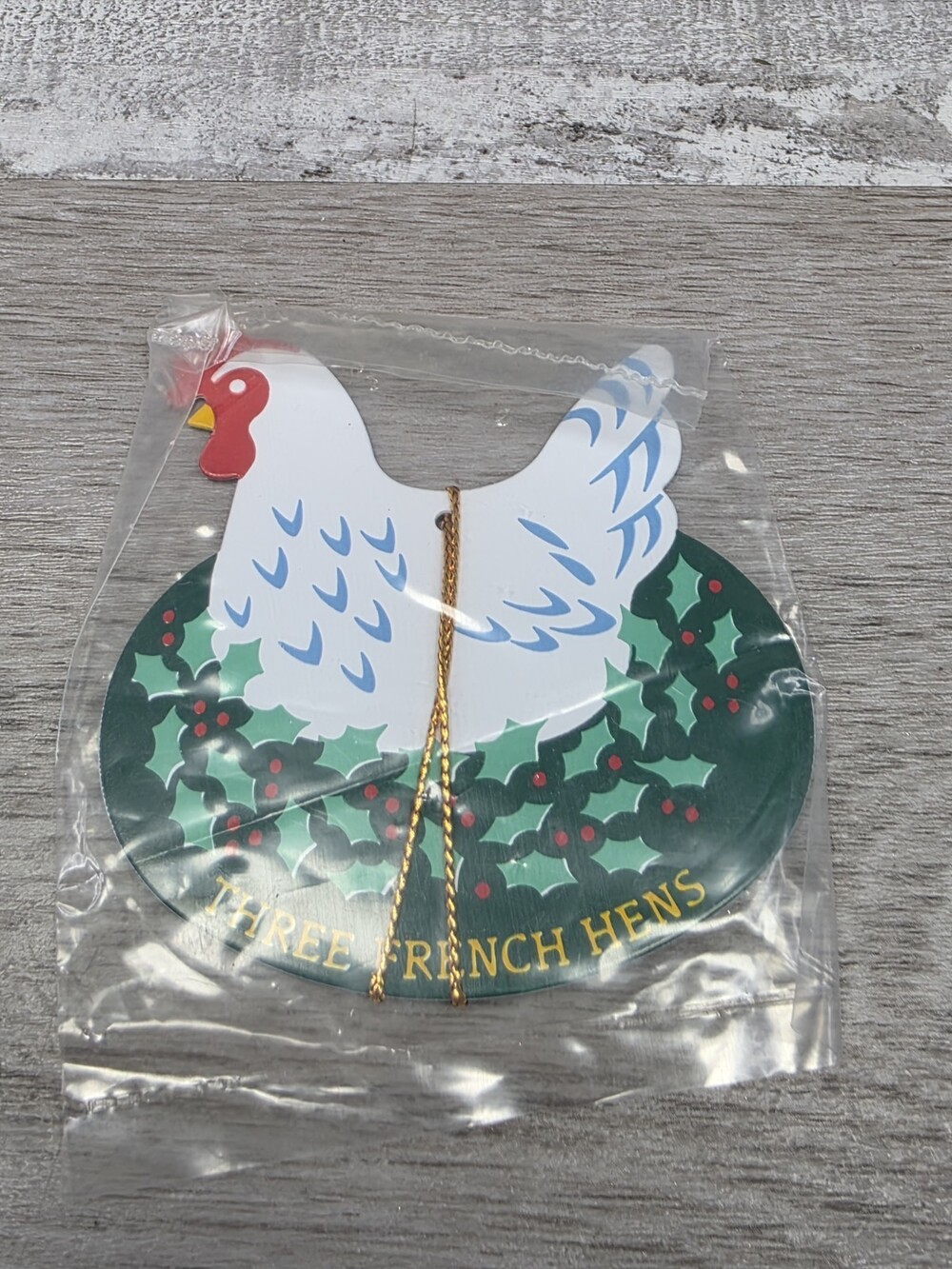 Avon 12 Days of Christmas Metal Double Sided Ornament Three French Hens g51a
